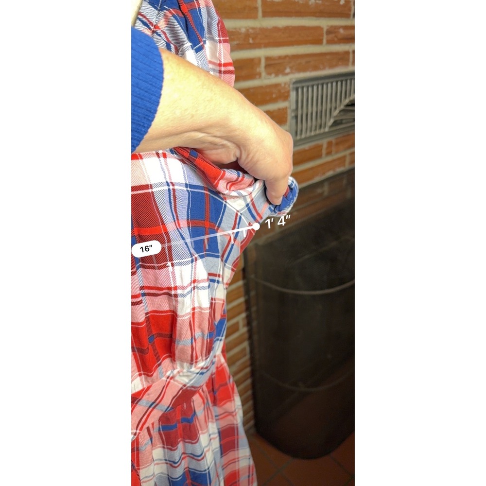 Torrid Plaid Tiered Maxi Dress Americano R/W/B Puff Sleeve Square Neck Large - Picture 8 of 9